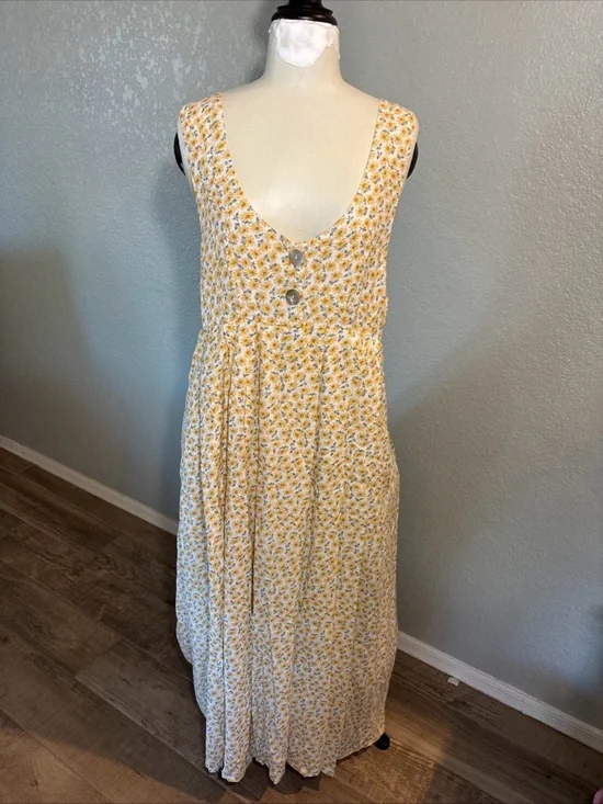 Vintage Compaigne Internationale Express Floral Yellow Maxi Dress Jumper Large - Picture 12 of 12